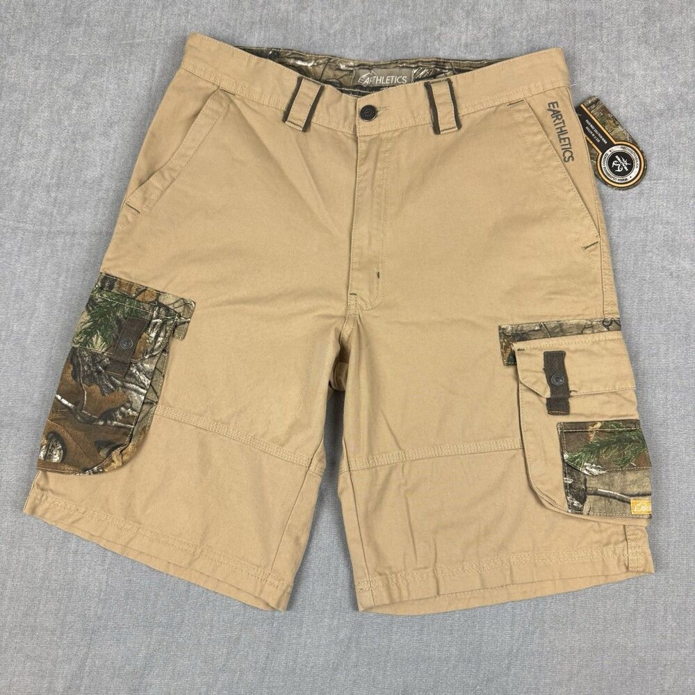 Earthletics Realtree Xtra Shorts Mens 34 Cargo Khaki Camo Outdoor 10” Inseam New
